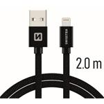 Data kabel SWISSTEN Textile Lightning 2,0 m, černá 