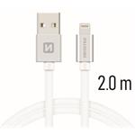 Data kabel SWISSTEN Textile Lightning 2,0 m, stříbrná