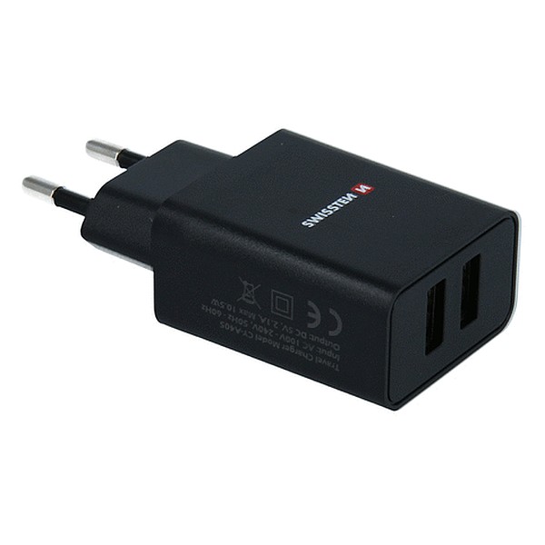 Nabíječka cestovní SWISSTEN 2x USB, IC, 2.1A + microUSB kabel 1,2m, černá
