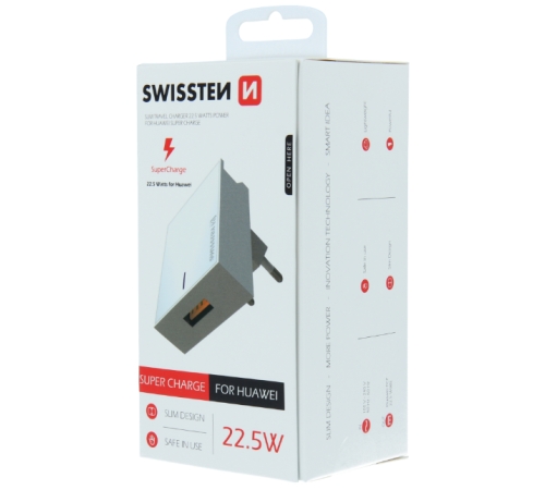 Nabíječka cestovní SWISSTEN 1x USB pro Huawei SUPER FAST charger 22,5W, bílá