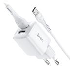 Nabíječka cestovní HOCO N8 Briar, USB-C kabel, 2x USB, 2.4A, bílá