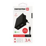 Nabíječka cestovní SWISSTEN 2x USB, IC, 3A, + Lighthing kabel, černá