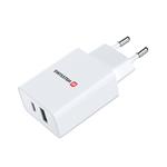 Nabíječka cestovní SWISSTEN USB-C (PD) + 1x USB, 10,5W, bílá