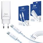 SET 3mk nabíječka cestovní Hyper Charger 65W, GaN, 2x USB-C (PD) + 3A data kabel 3mk, bílá